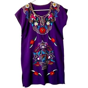 Hand Embroidered Purple Guatamalan Dress